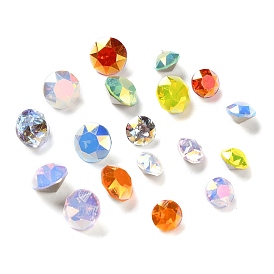 K9 GLass Rhinestone Cabochons, Faceted, Pointed Back & Back Plated, Flat Round