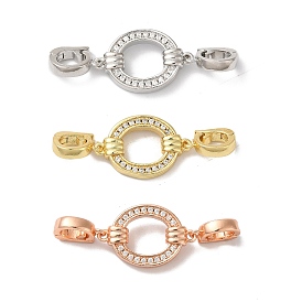 Rack Plating Brass Micro Pave Clear Cubic Zirconia Fold Over Clasps, Cadmium Free & Lead Free, Long-Lasting Plated