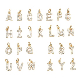 SHEGRACE Brass Micro Pave Clear Cubic Zirconia Pendants, Nickel Free, Letter A~Z Charms