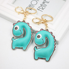 Adorable Long Neck Dinosaur Leather Keychain & Double-Sided Printed PU Bag Charm for Women's Accessories