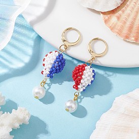 304 Stainless Steel Glass Hot Air Balloon Leverback Earrings, with Imitation Pearl