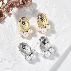 Овальные серьги-гвоздики из латуни, с ABS имитации жемчуга, без свинца и без кадмия, долговечный, стойки покрытие