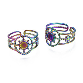 Ion Plating(IP) 304 Stainless Steel Cuff Ring, Rainbow Color Open Ring for Women