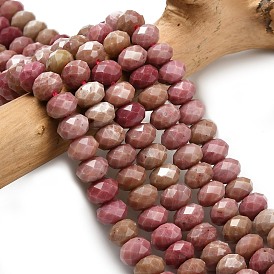 Природные родонит бисер нитей, граненые, рондель