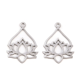 Buddhist 304 Stainless Steel Hollow Pendants, Lotus Charms