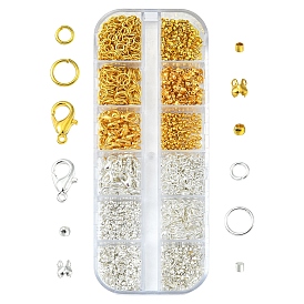 Kit de búsqueda de fabricación de joyas de bricolaje, incluyendo anillas abiertas de hierro y puntas de cuentas, rondelle y tubo de latón crimpados, Ganchos de aleación de zinc de langosta garra