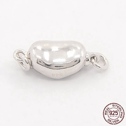 Jewelry Necklace Clasps 925 Sterling Silver Box Clasps, Bean, 17x7x5mm, Hole: 2mm