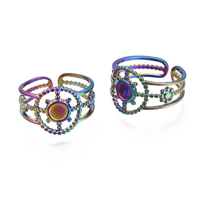 Ion Plating(IP) 304 Stainless Steel Cuff Ring, Rainbow Color Open Ring for Women