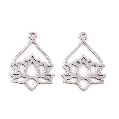 Buddhist 304 Stainless Steel Hollow Pendants, Lotus Charms