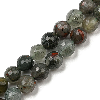 Brins de perles de pierre de sang afican naturel, à facettes (128 facettes), ronde