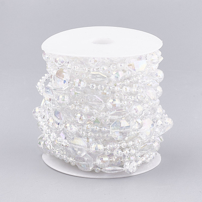 Plastic Beaded Trim Garland Strand, Great for Door Curtain, Wedding Decoration DIY Material, Octagon and Faceted Round