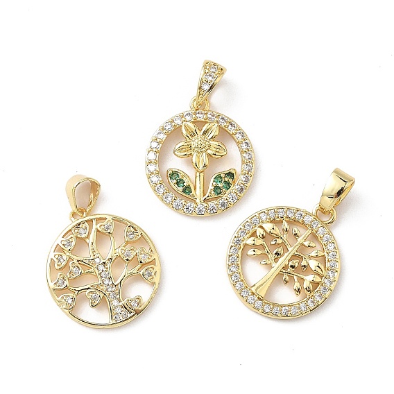 Латунные микро проложить кубического циркония подвески, без кадмия и без свинца, дерево жизни/цветок