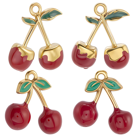 8 шт 2 стили 304 подвески из нержавеющей стали, с эмалью, вишневое очарование, золотые