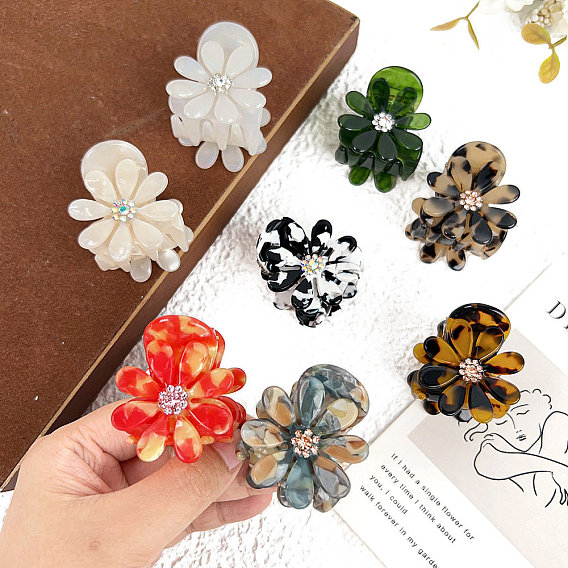 Заколки для волос в форме когтей из ацетата целлюлозы, аксессуары для волос со стразами для женщин и девочек, цветок