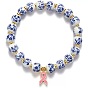 Сплав эмали шарм браслеты, Фарфоровые сине-белые керамические круглые эластичные браслеты с бусинами для женщин, осведомленности ленты