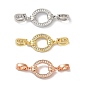Rack Plating Brass Micro Pave Clear Cubic Zirconia Fold Over Clasps, Cadmium Free & Lead Free, Long-Lasting Plated