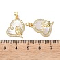 Brass Micro Pave Clear Cubic Zirconia Pendants, with Shell, Real 18K Gold Plated, Owl