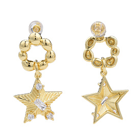 Cubic Zirconia Star Dangle Earrings, Golden Brass Jewelry for Women, Nickel Free