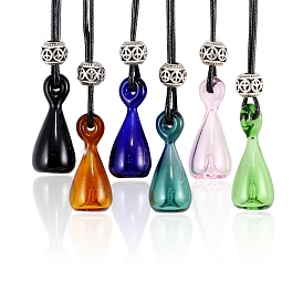 Glass Perfume Bottle Pendant Necklace with Wax Cord for Women