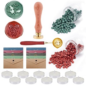 CRASPIRE DIY Scrapbook Making Kits, Including Sealing Wax Particles, Pear Wood Handle, Brass Wax Seal Stamp, Brass Spoon, Candles, Paper Invitation Envelope