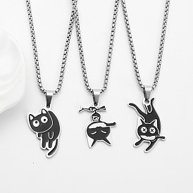 201 Подвеска в виде кошки с эмалированным ножом из нержавеющей стали, унисекс., цвет нержавеющей стали