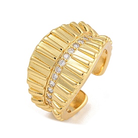 Brass Micro Pave Cubic Zirconia Cuff Rings, Wide Band Rings