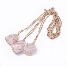 Регулируемые натуральные розовые кварцевые подвесные ожерелья, с нейлоновым шнуром, самородки