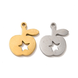 Ion Plating(IP) 304 Stainless Steel Charms, Apple with Star
