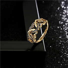Fashionable Hollow Heart Ring for Women in 18K Gold Plated Copper with Micro Inlay