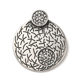 304 Stainless Steel Pendants, with Clear Cubic Zirconia, Textured, Flat Round Charm