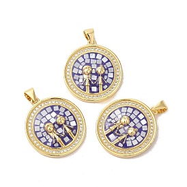 Стойки обшивки латунь кубического циркония подвески, с эмалью и ракушкой, долговечный, без свинца и без кадмия, реальный 18 k позолоченный, плоские круглые с девушкой