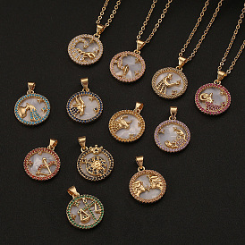 Fashion mother-of-pearl jewelry 12 zodiac pendants niche creative 12 zodiac necklace jewelry women