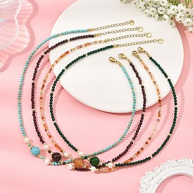Gemstone Round and Natural Cultured Freshwater Pearl Beaded Necklaces, Golden