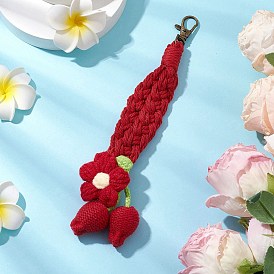 Handmade Crochet Cotton Flower Pendant Decorations, Alloy Swivel Clasps Charms for Bag Key Ornaments