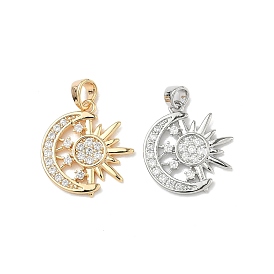 Латунные микропаве прозрачные подвески с фианитом, амулеты луны и солнца
