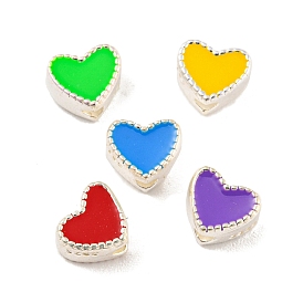 Heart Shape Silver 925 Sterling Silver Beads, with Enamel, with S925 Stamp