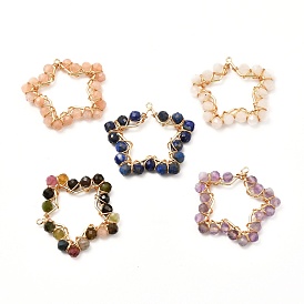 Gemstone Pendants, with Natural Gemstone Beads and Real 18K Gold Plated Brass Findings, Star