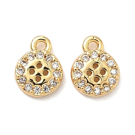 Латунные плоские круглые подвески-пуговицы с микропаве из кубических цирконий, без никеля , реальный 18 k позолоченный