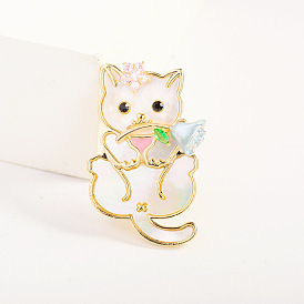 Cute rose cat brooch niche enamel inlaid zirconium shell kitten corsage anti-exposure accessory pin
