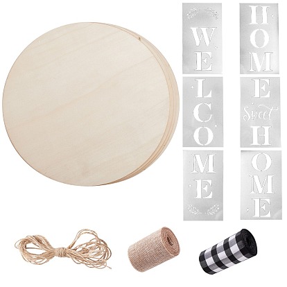 4Pcs Flat Round Shape Unfinished Wood Slices, Laser Cut Wood Shapes, for DIY Painting Ornament Christmas Home Decor Pendants