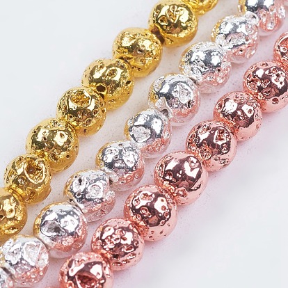 Electroplate Non-magnetic Synthetic Hematite Beads Strands, Beads Strands, Round with Concave Spot