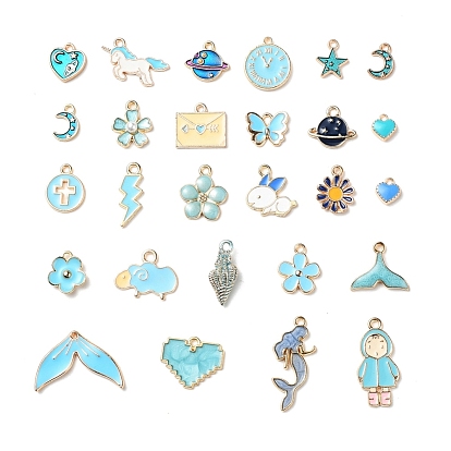 27Pcs 27 Style Light Gold Alloy Enamel Pendants, Mixed Shapes