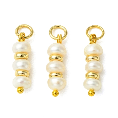 Pendentifs de perles d'eau douce de culture naturelle, deux côtés de breloques perlées polies, avec 304 anneaux de saut ouverts en acier inoxydable, floral blanc