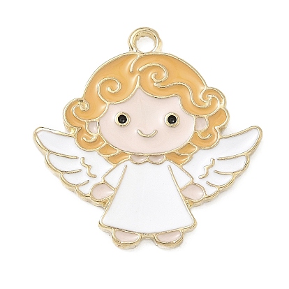 Alloy Enamel Pendants, Little Angel Wings Charms, Golden