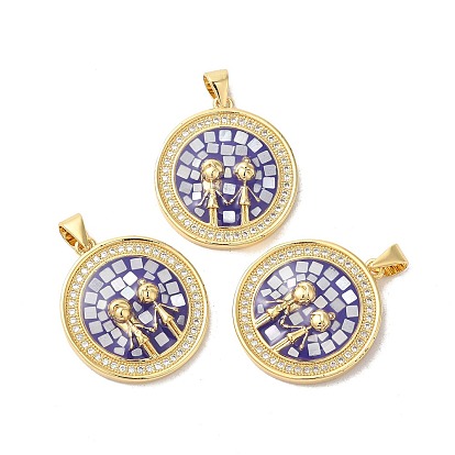 Стойки обшивки латунь кубического циркония подвески, с эмалью и ракушкой, долговечный, без свинца и без кадмия, реальный 18 k позолоченный, плоские круглые с девушкой