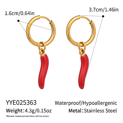 Женские серьги-кольца из нержавеющей стали с красной эмалью и перцем чили
