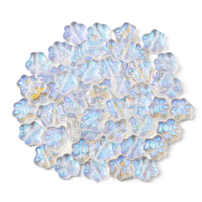 100 прозрачные стеклянные бусины, с покрытием AB цвета, собака отпечатки лап