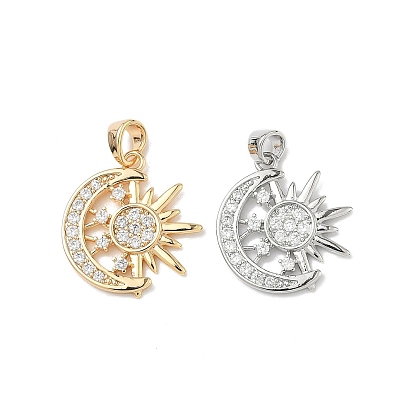 Латунные микропаве прозрачные подвески с фианитом, амулеты луны и солнца
