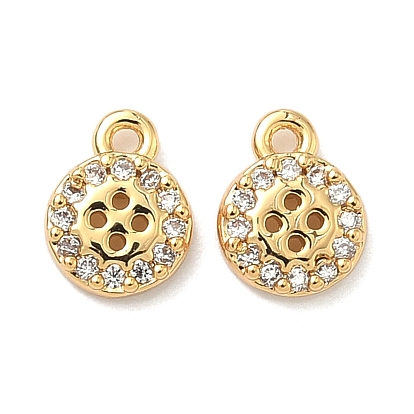 Латунные плоские круглые подвески-пуговицы с микропаве из кубических цирконий, без никеля , реальный 18 k позолоченный