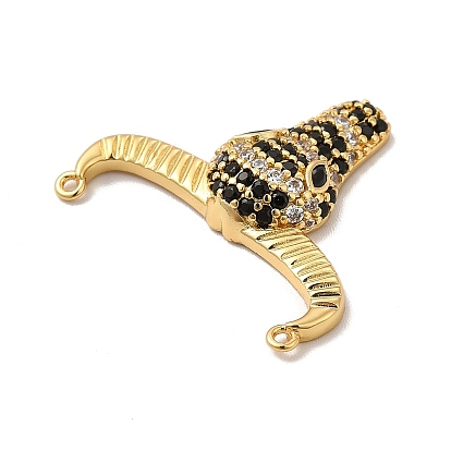 Rack Plating Brass Micro Pave Cubic Zirconia Connector Charms, Cadmium Free & Lead Free, Long-Lasting Plated, Cattle Head Links